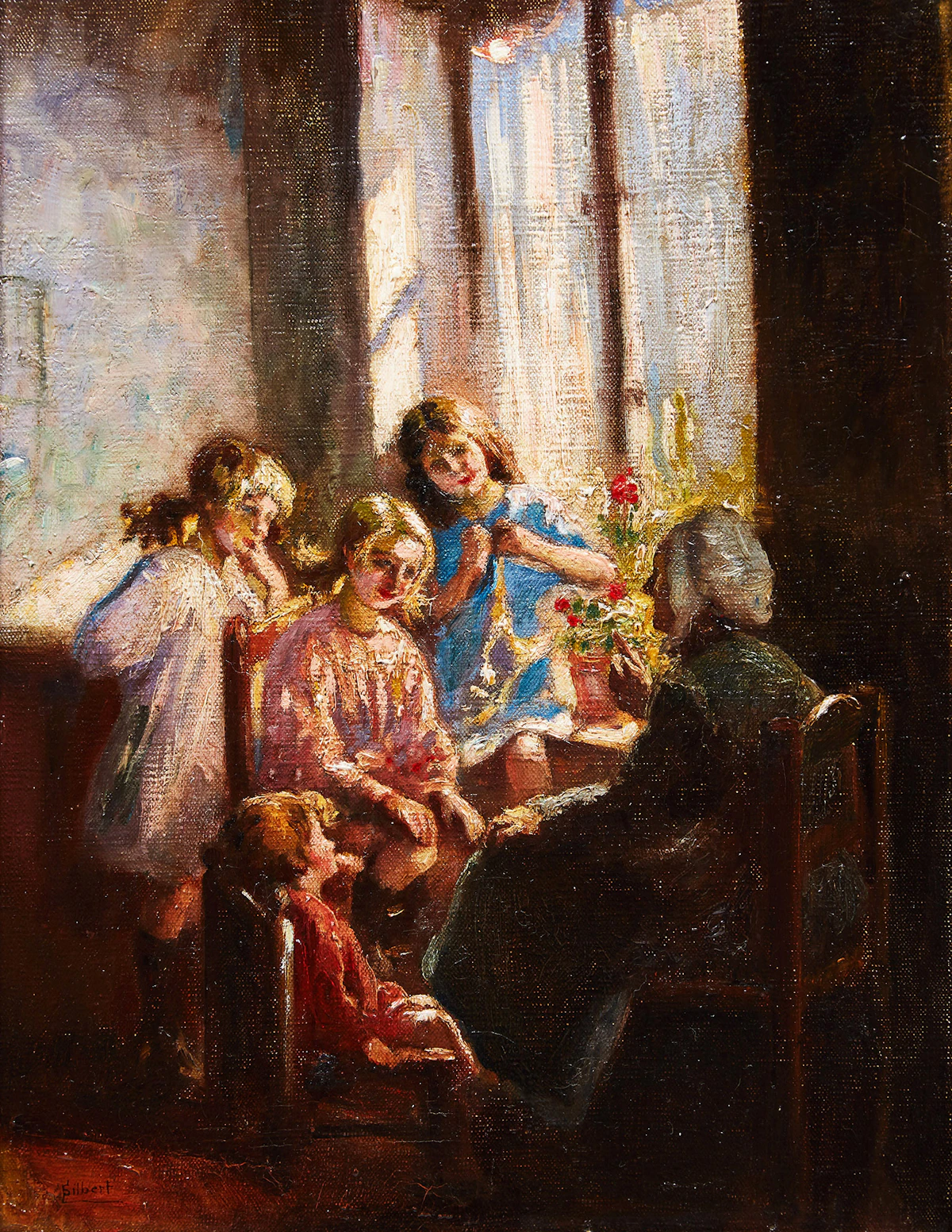 Ben Silbert, La bonne histoire, oil on canvas, 1926