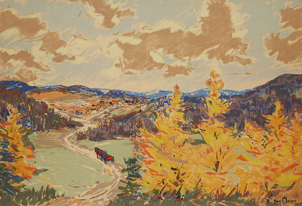 Berthe Des Clayes, Landscape with Horse and Wagon, sampson-matthews silkscreen