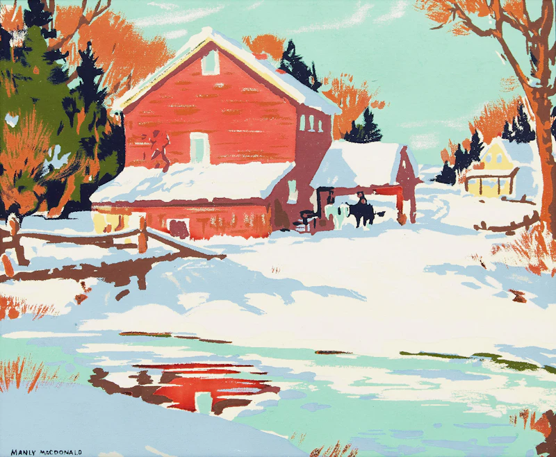 The Red Barn in Winter by Manly Edward MacDonald