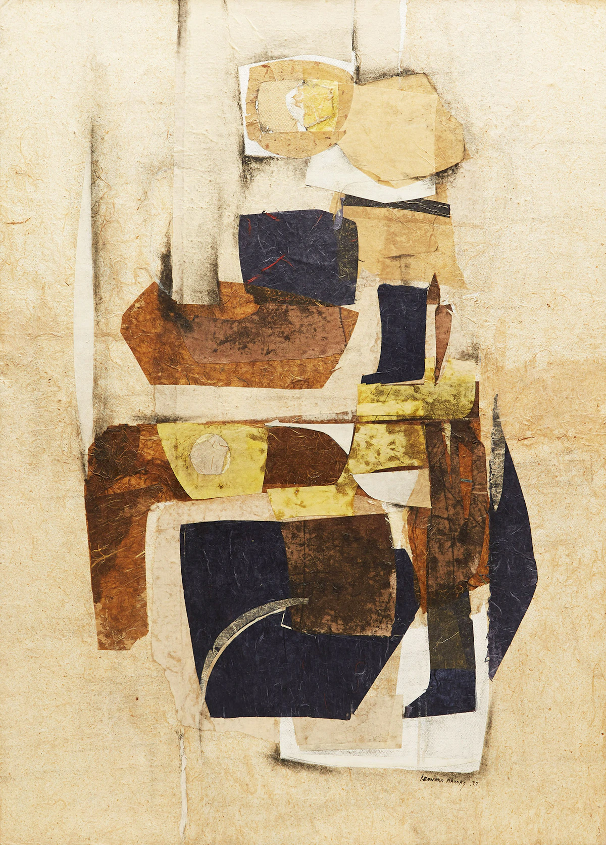 Frank Leonard Brooks, Shifting Blacks on Ochre, acrylic and collage on canvas, 1977
