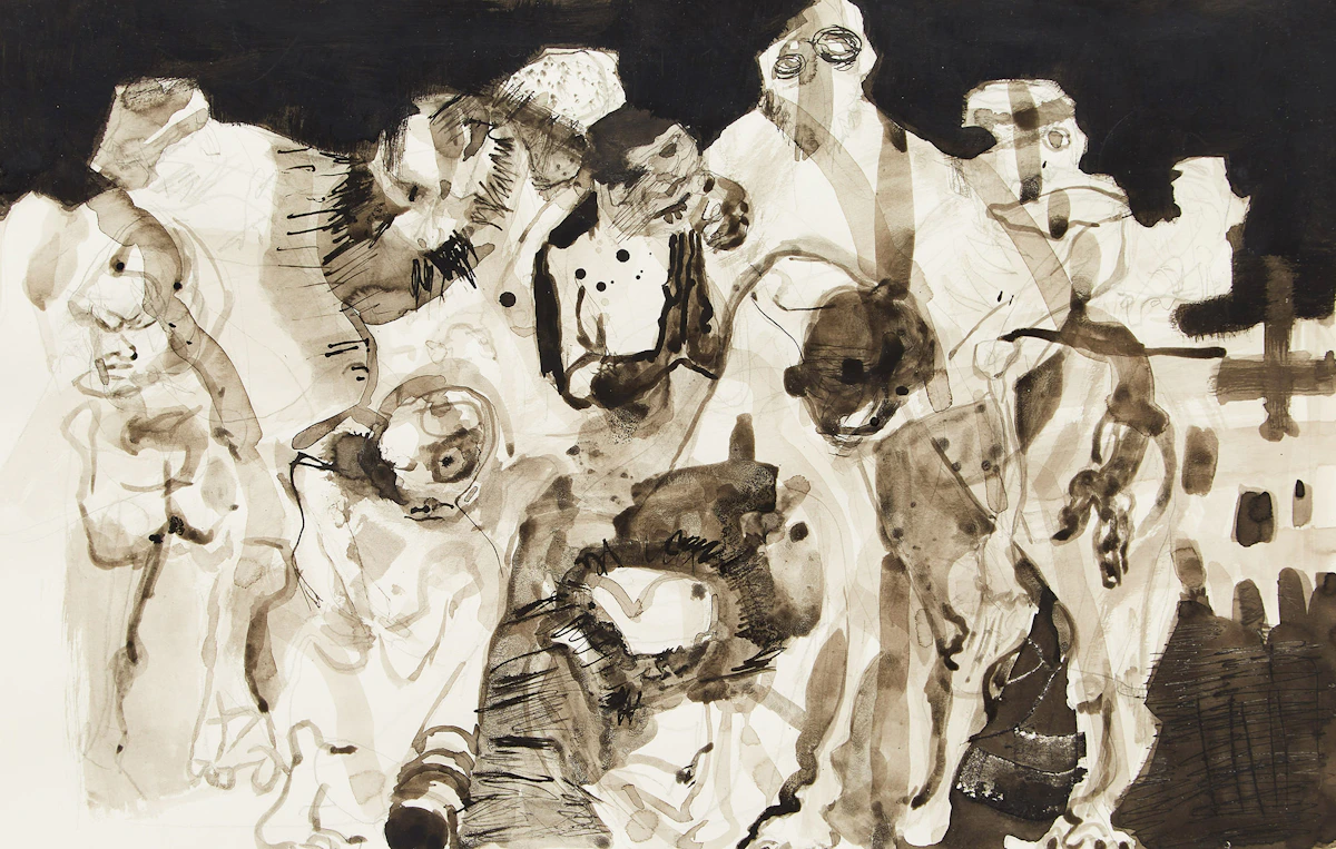 Ronald York Wilson, Crowd of Ghoules, ink and wash on paper