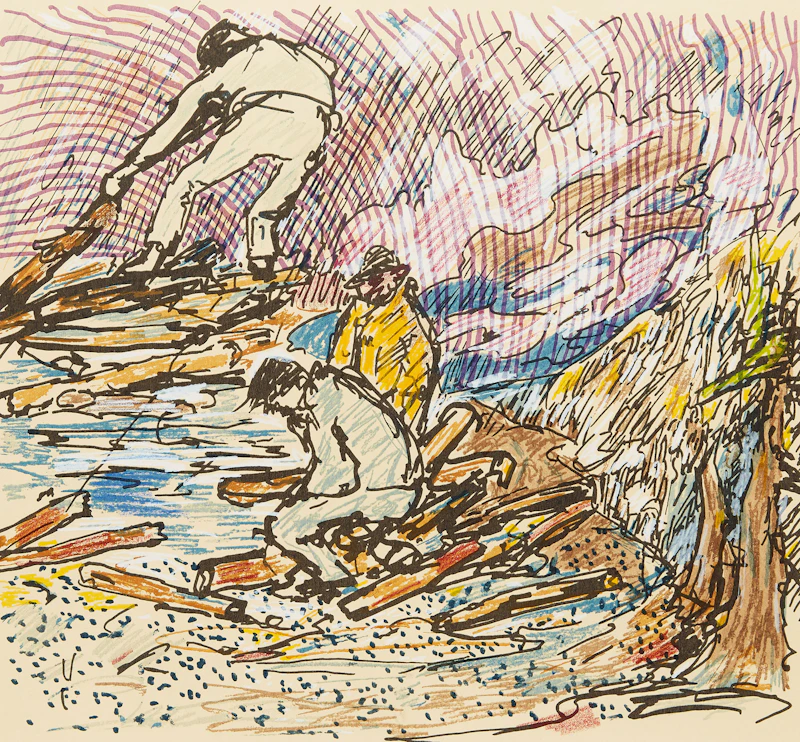 René Richard, Log Driving, lithograph