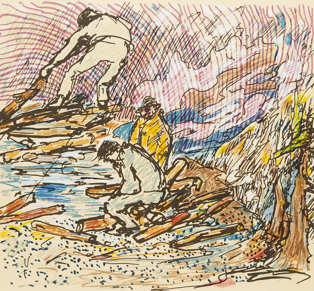 René Richard, Log Driving, lithograph