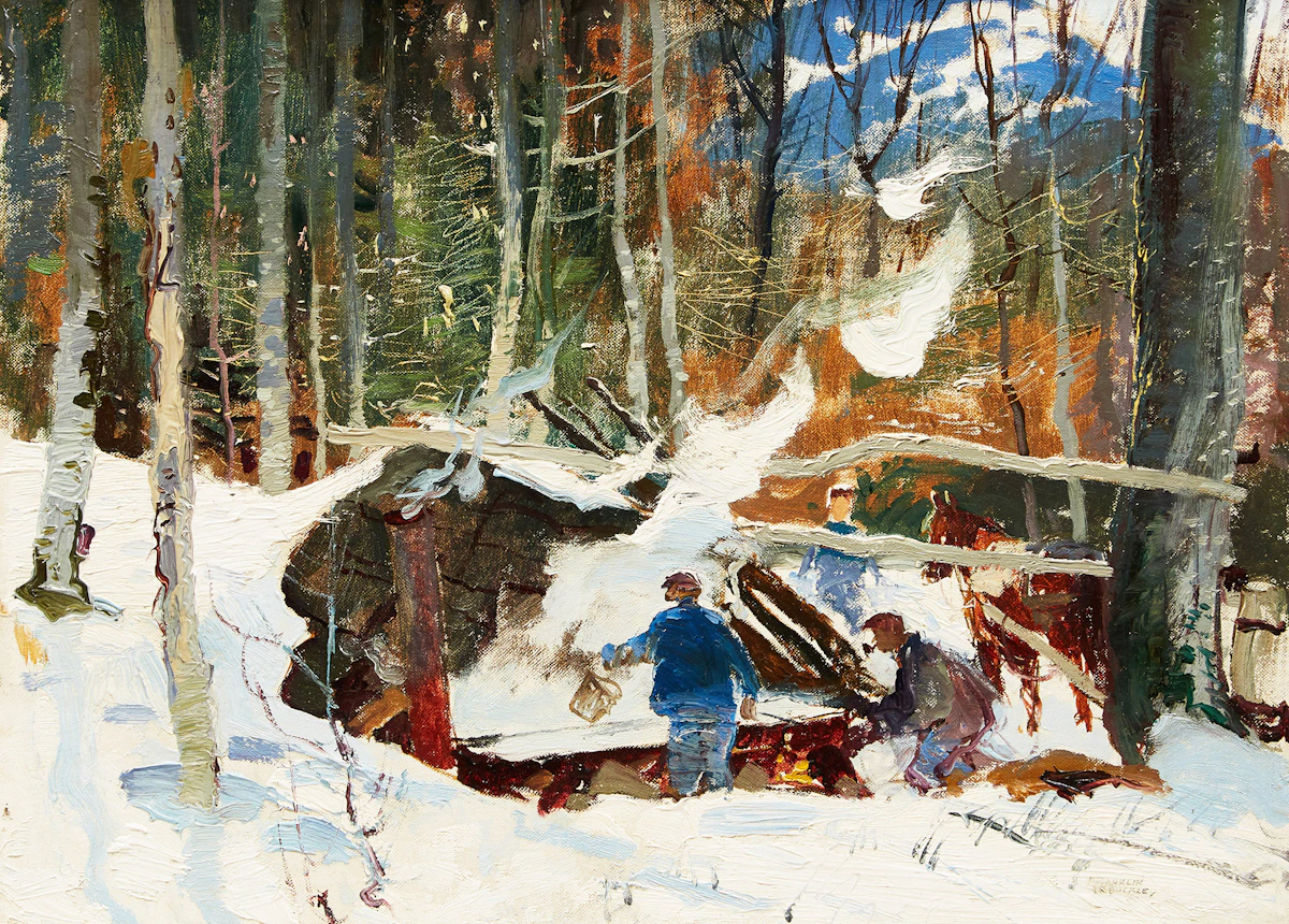 George Franklin Arbuckle, Sugaring (Sugar Making, St. Sauveur, PQ), oil on board