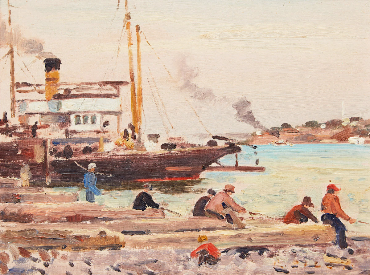 Robert Wakeham Pilot, Smelt Fishers, Quebec, oil on board, 1955