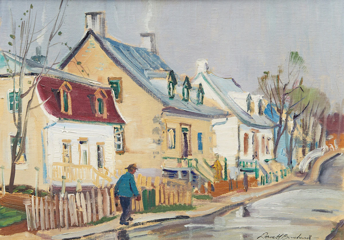 George Lorne Holland Bouchard, Wet Evening, St. Jean, Isle of Orleans, oil on canvas board