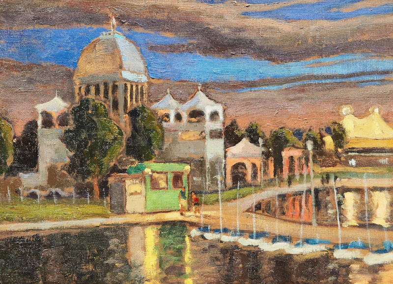 Antoine Bittar, Port Pavilions, Old Montreal, oil on masonite