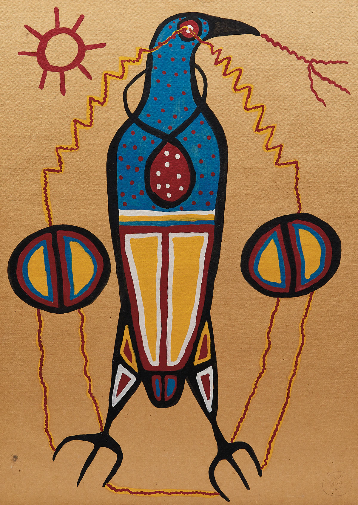 Norval Morrisseau, Thunderbird at Rest, acrylic on kraft card, circa 1964