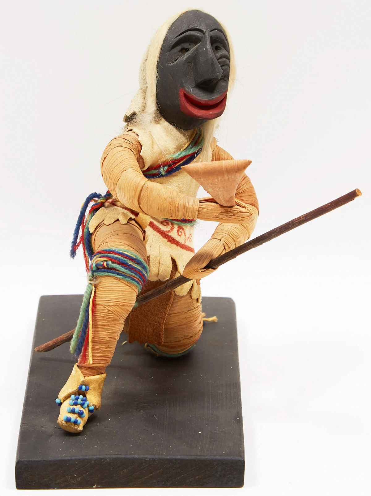 Hadaje Grenta, 6 False Face Medicine Society Dancers, mixed media corn husk and hide sculptures