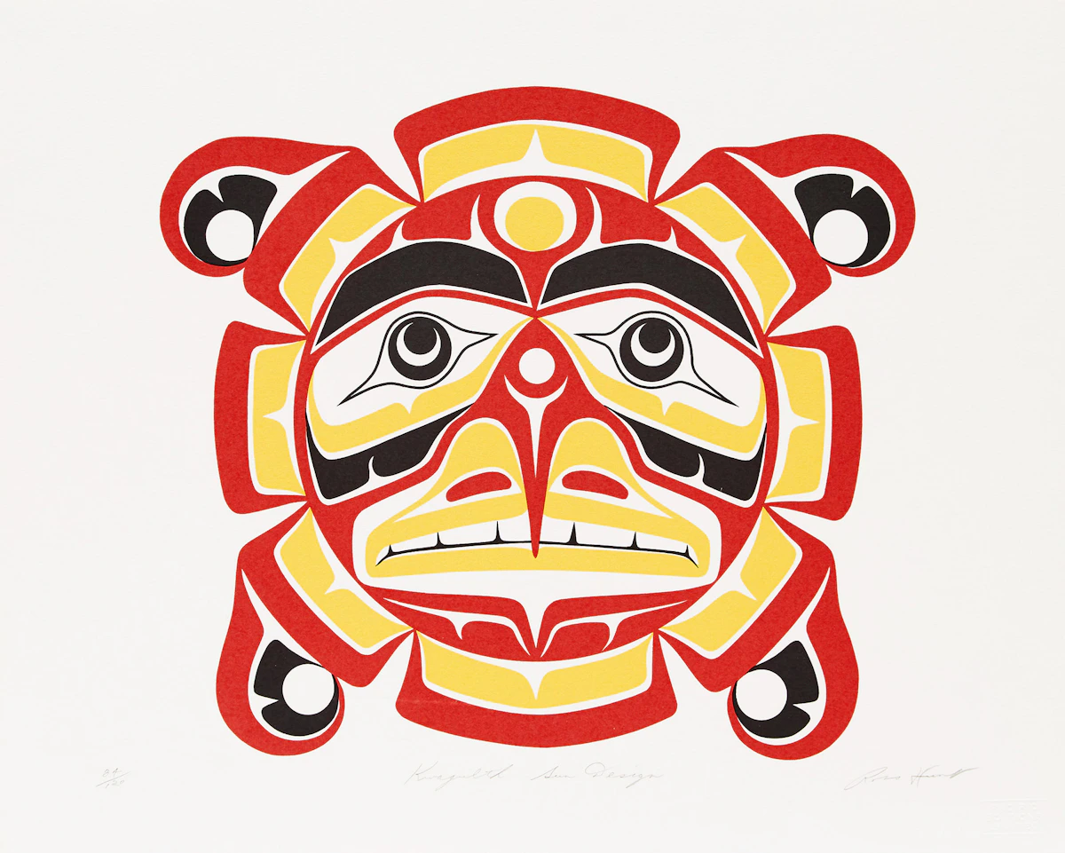 Ross Hunt, Kwagulth Sun Design, screenprint in colours, 1991