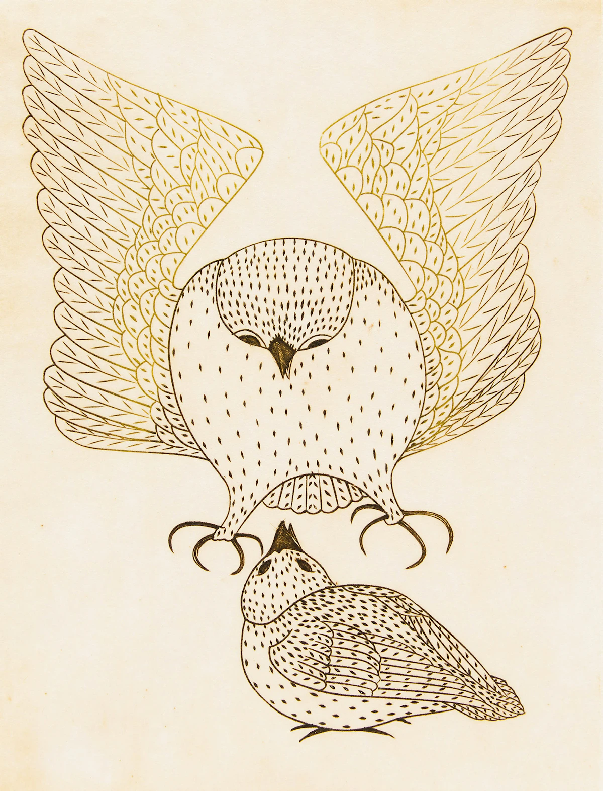 Kananginak Pootoogook, Opik and Kopineuva, engraving, 1973