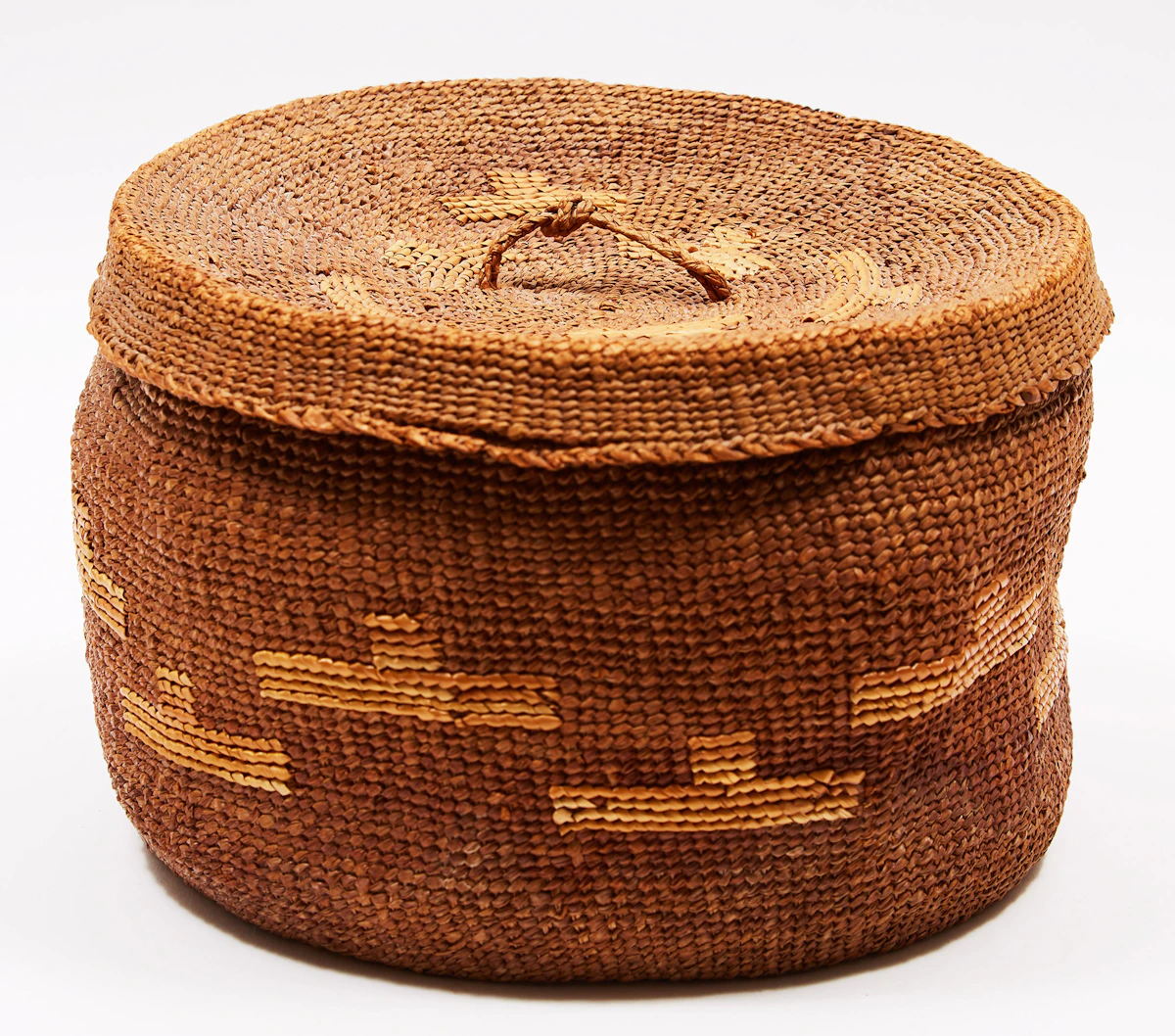 Unknown Haida Artist, Haida basket with Lid, twined spruce root basket