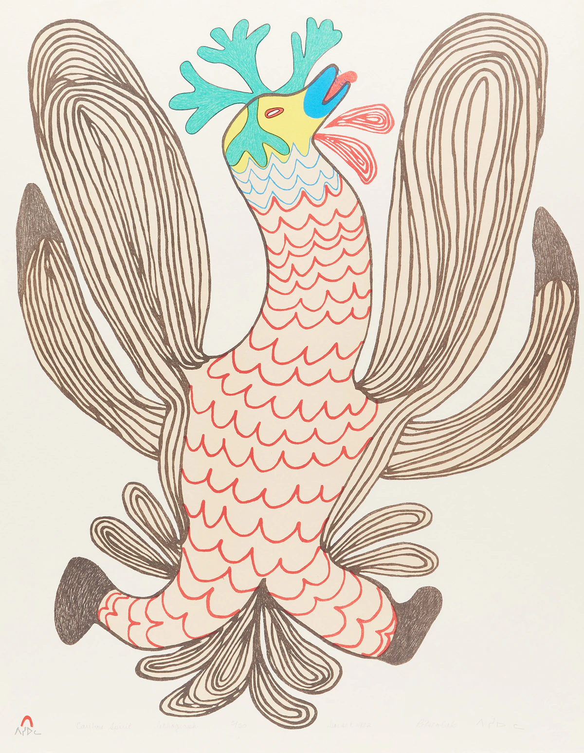 Pitseolak Ashoona, Caribou Spirit, lithograph, 1982