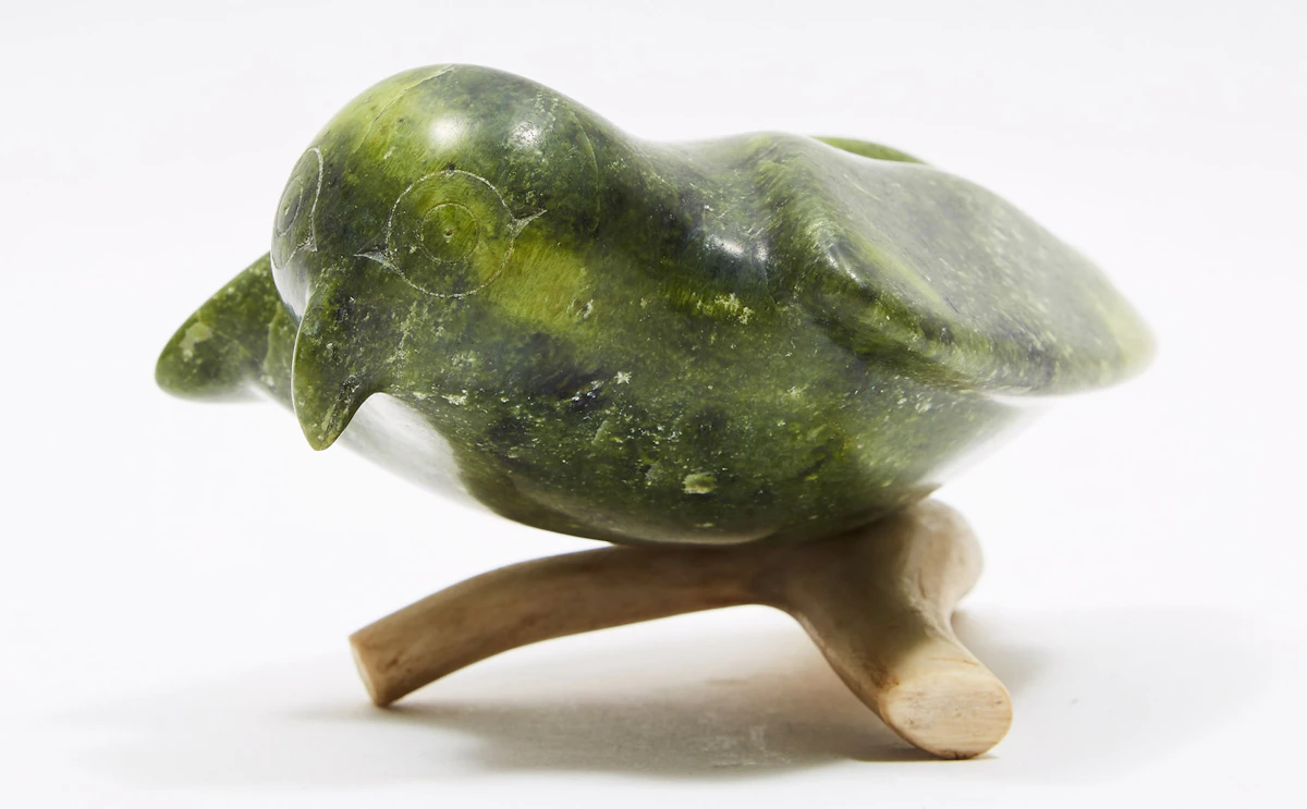 Seepee Ipeelie, Perched Bird, soapstone and antler sculpture, circa 1976