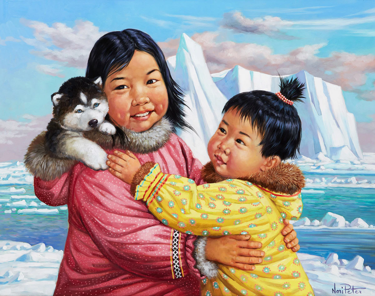 Nori Peter, Inuit Children, oil on board