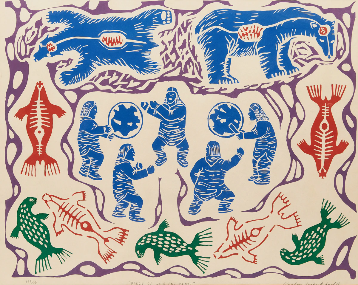 Abraham Apakark Anghik, Dance of Life and Death, colour serigraph