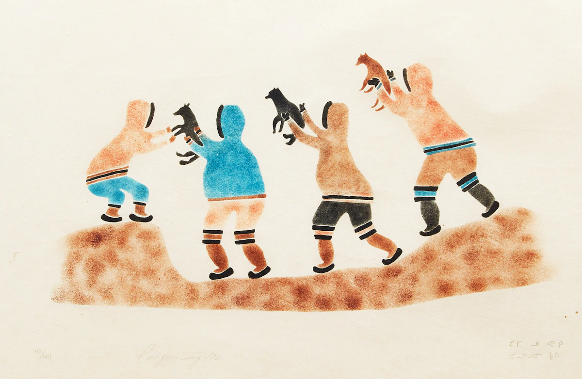 Tommy Nuvaqirq, Children with Animals, stencil, 1972