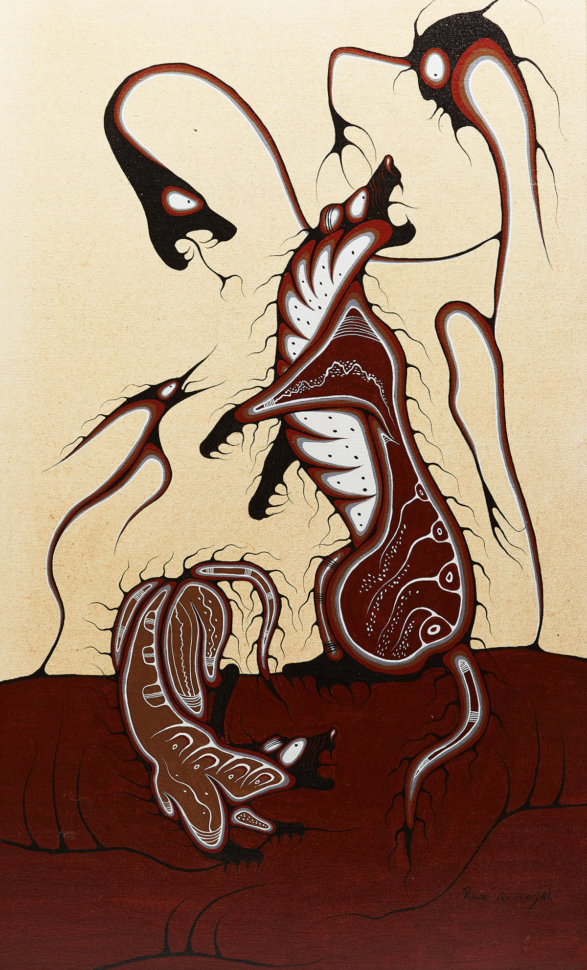 Randy Trudeau, The Spriritual Ways of Changing the Otters Seasonal Furs, acrylic on canvas, 1981