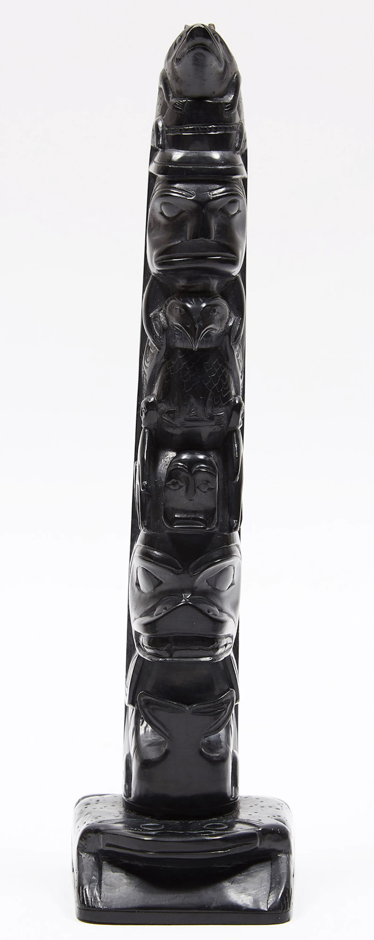 Rufus Moody, Totem with Fish, Rabbit, Eagle, Human and Frog Motifs, argillite