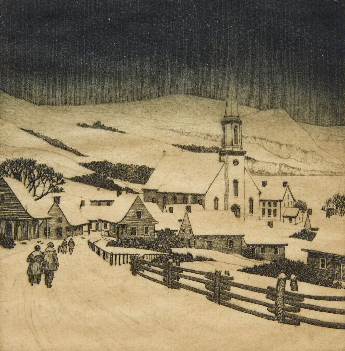 Samuel Herbert Maw, A Village in Winter; The Lagoon, Venice, two colour etchings