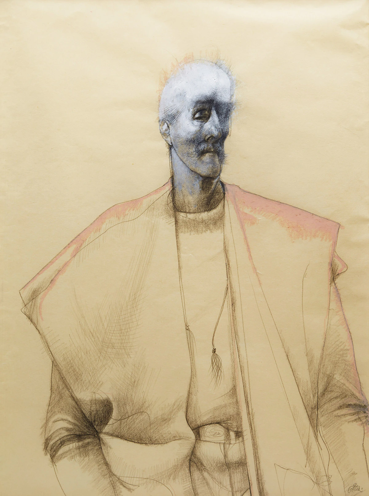 John Gould, Actor in Poncho, conte on paper, 1987