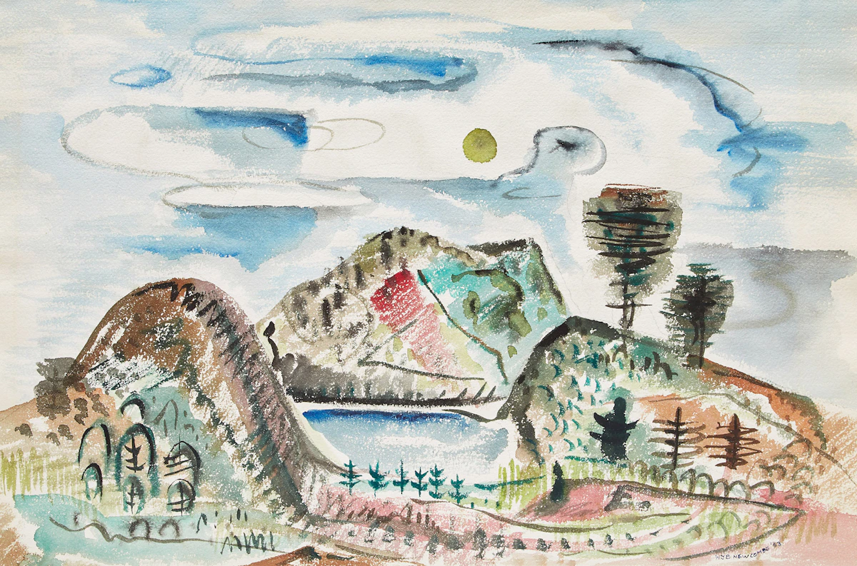 William John Bertram Newcombe, Coast with Hills; Military Base; Casa de Mendoza, San Miguel de Allende, Mexico, three works on paper