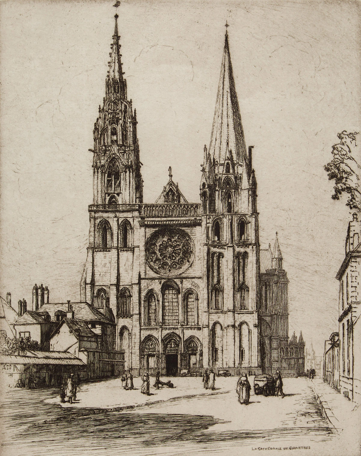 Caroline Helena Armington, La Cathédrale de Chartres, etching