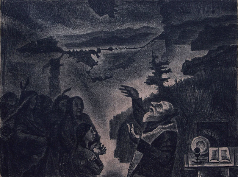 Religious Figure with Congregation; Model in Studio by Frederick Hagan