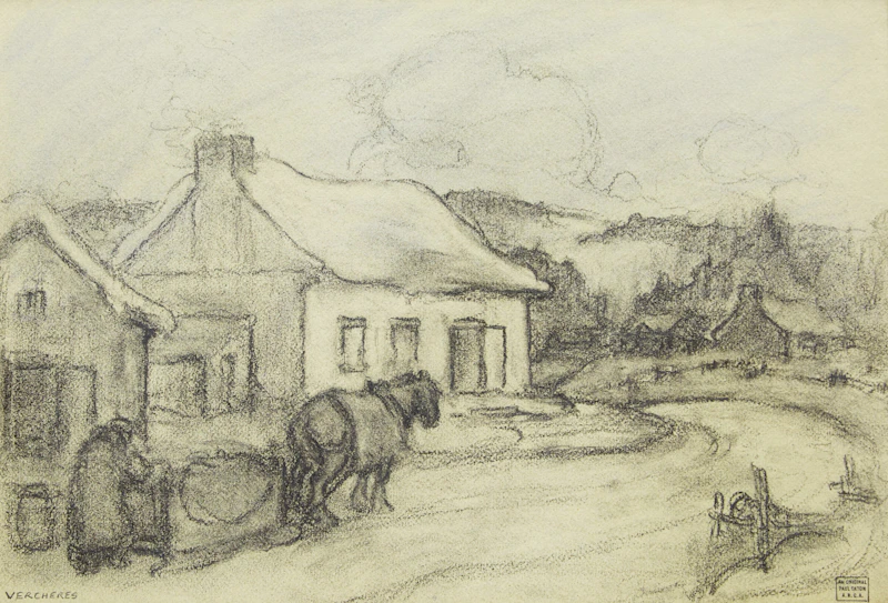 Paul Archibald Caron, Verchères; Old Windmill at Verchères, P.Q. , double-sided charcoal on paper