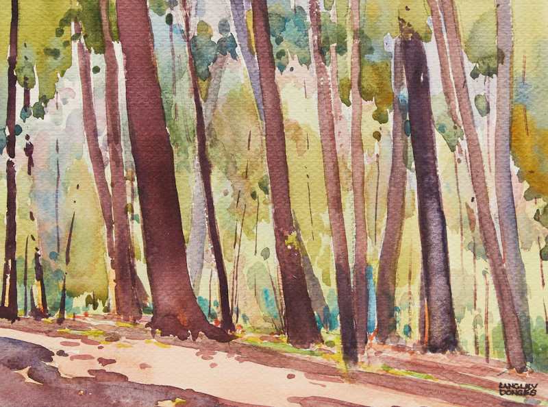 Langley Thomas Donges, Through the Trees, watercolour