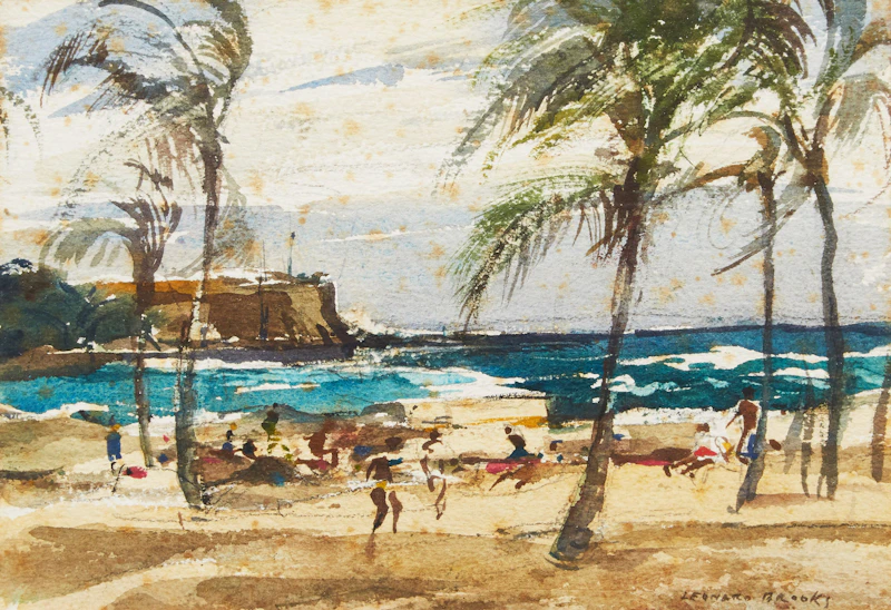 Frank Leonard Brooks, Sun Catchers on the Beach; By the Shore, two watercolours