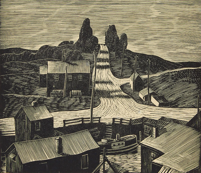 Leonard Hutchinson, Road to Erie; Memories, two woodblock prints