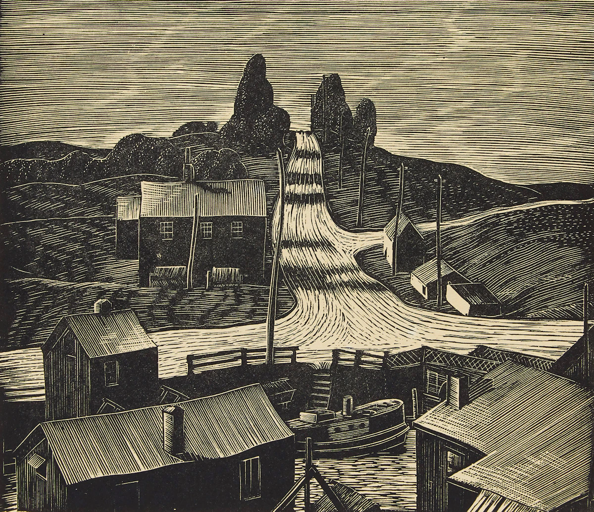 Leonard Hutchinson, Road to Erie; Memories, two woodblock prints