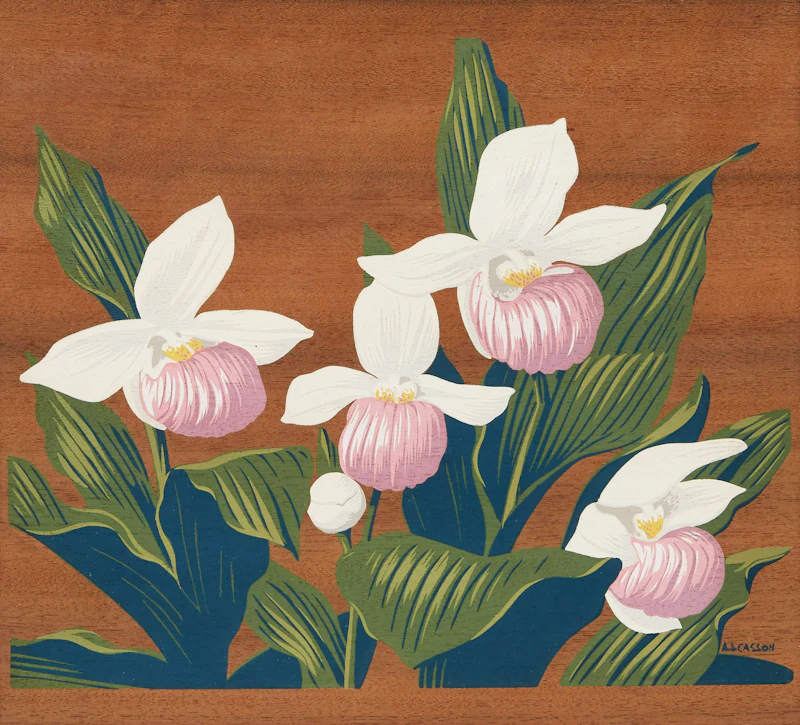 Alfred Joseph Casson, Lady Slippers, colour silkscreen on veneer