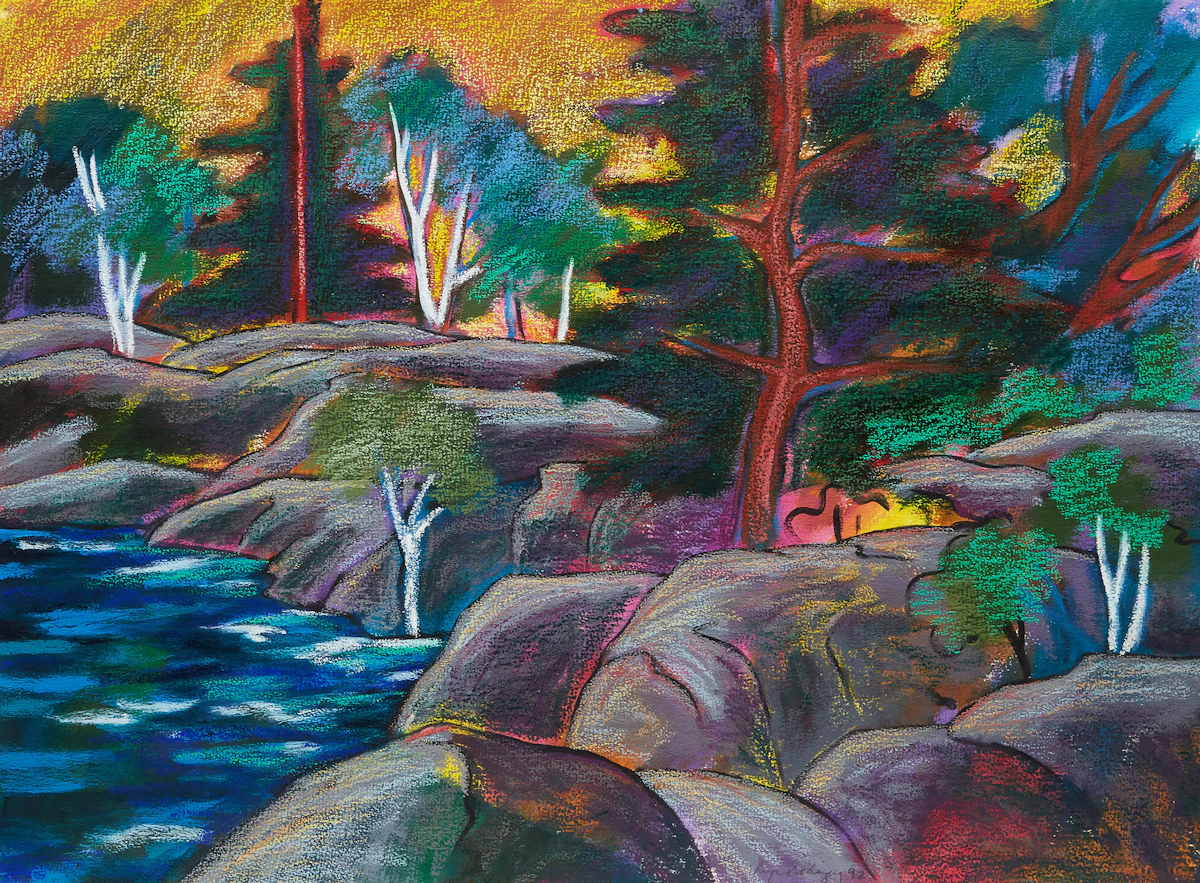 Lupe Rodriguez, Landscape with Trees , mixed media on paper, 1992