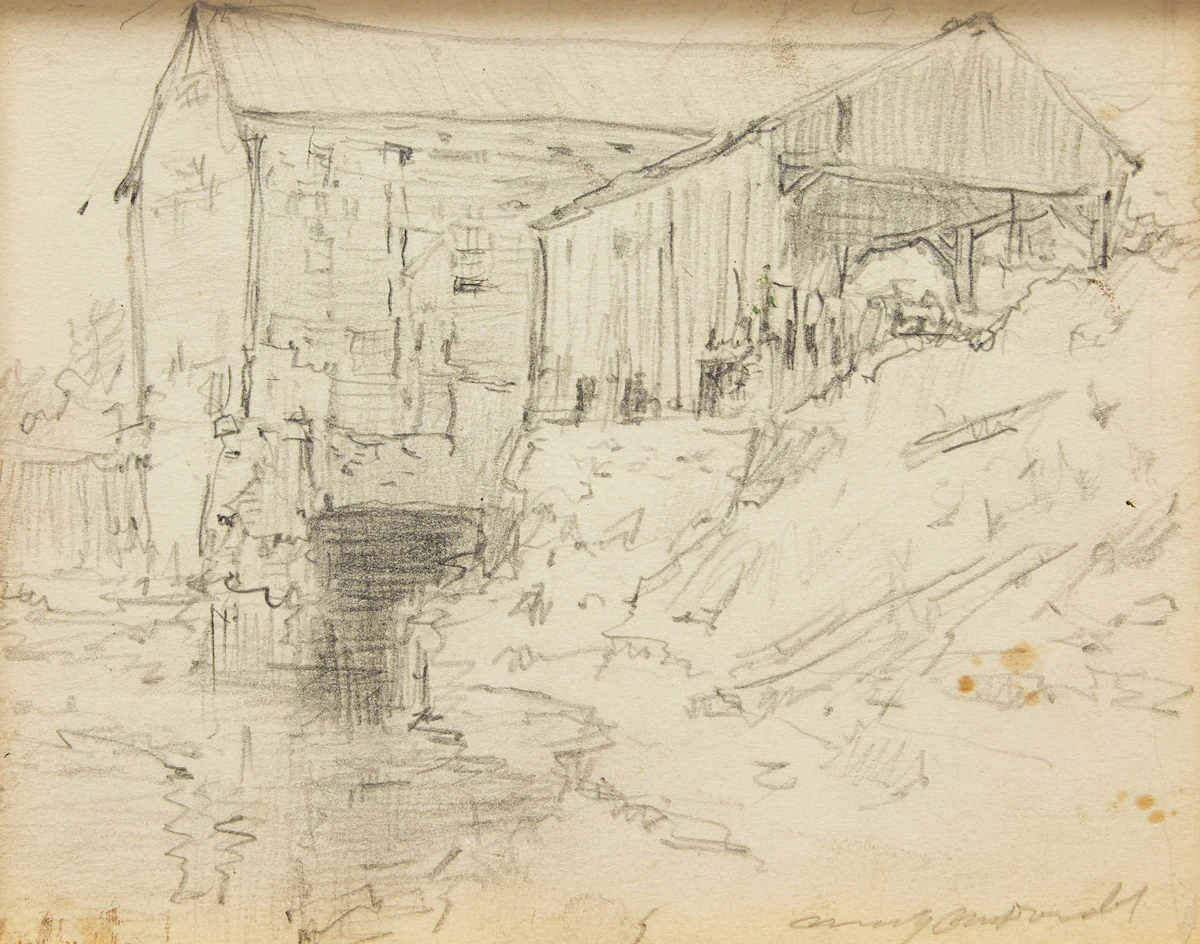 Manly Edward MacDonald, Old Saw Mill at Cannifton, pencil