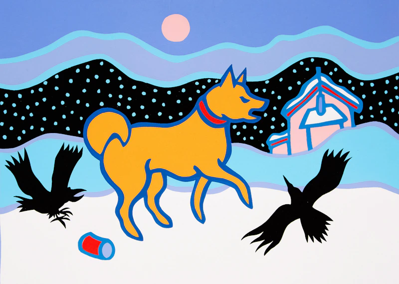 Ted Harrison, Snowdog; Alaska Snowfall , two serigraphs