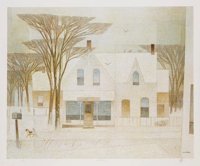 Alfred Joseph Casson, Sunday Morning; Mill House; Sunlit Hill; Birch Island, four colour serigraphs