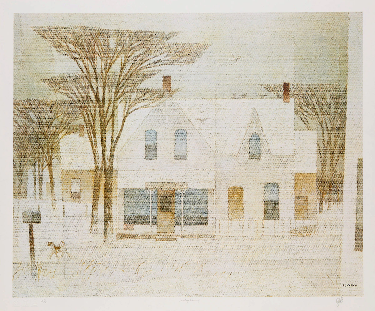 Alfred Joseph Casson, Sunday Morning; Mill House; Sunlit Hill; Birch Island, four colour serigraphs