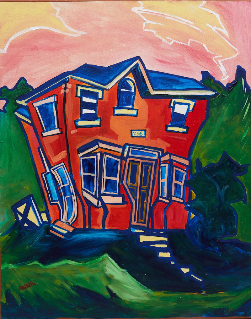 Ann Kornuta, Orange House on a Hill, acrylic on canvas
