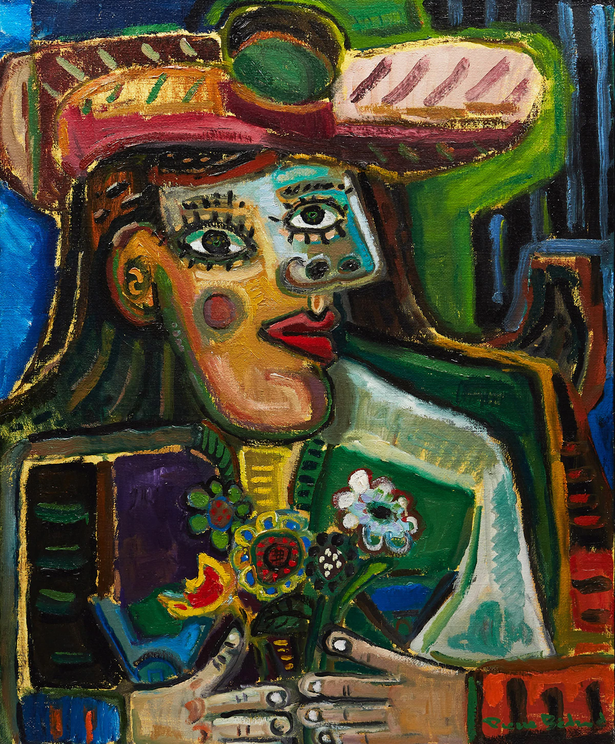 Pierre Bédard, Femme au bouquet, oil on canvas