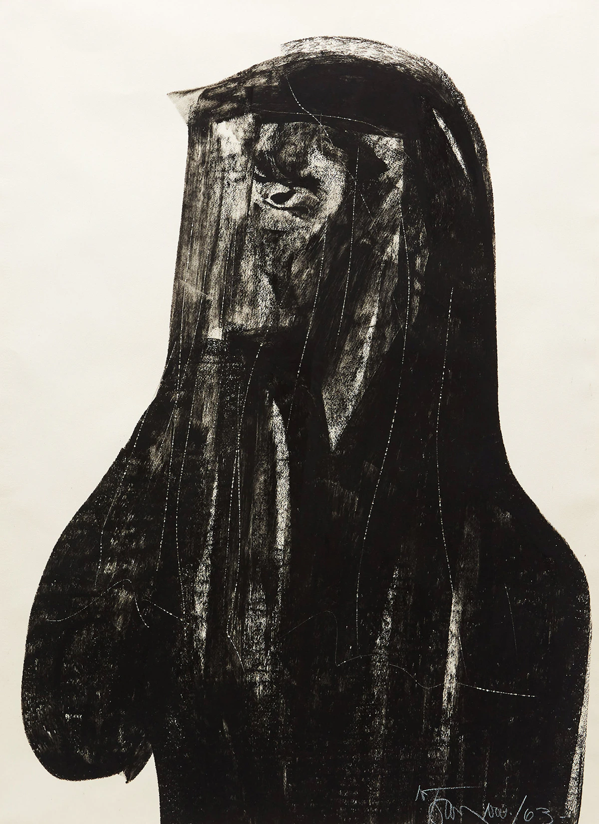 Harold Barling Town, President’s Lady (Jacqueline Kennedy), charcoal and scratching on paper, 1963