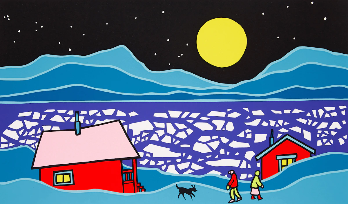 Ted Harrison, Ice Moon; Hockey Game, two serigraphs, 1980-1989