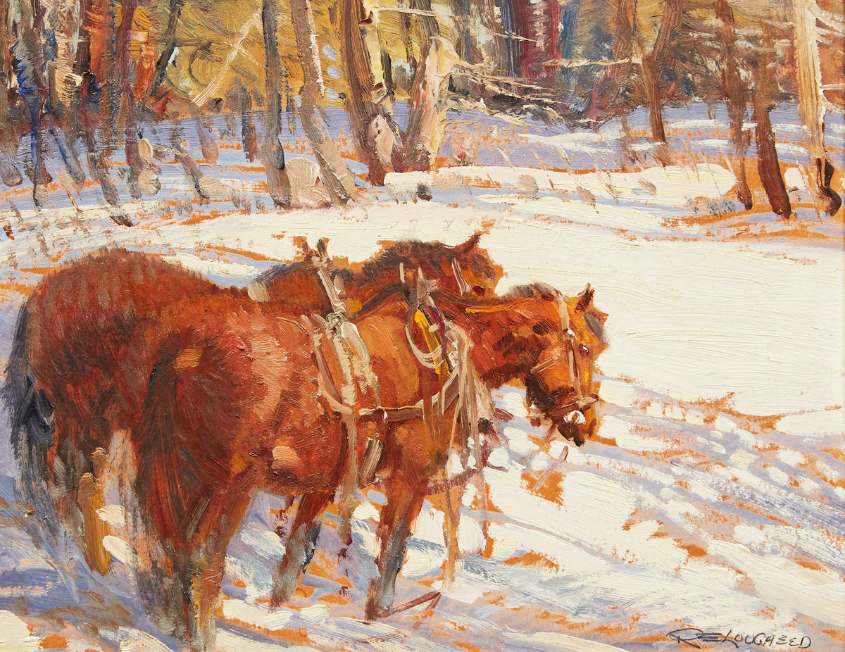 Robert E. Lougheed, Logging Team, Near Lachute, P. Quebec, oil on board