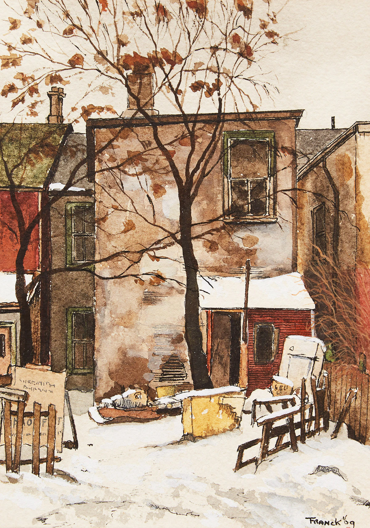 Albert Jacques Franck, Backyard on Bleecker Street, ink and watercolour, 1969