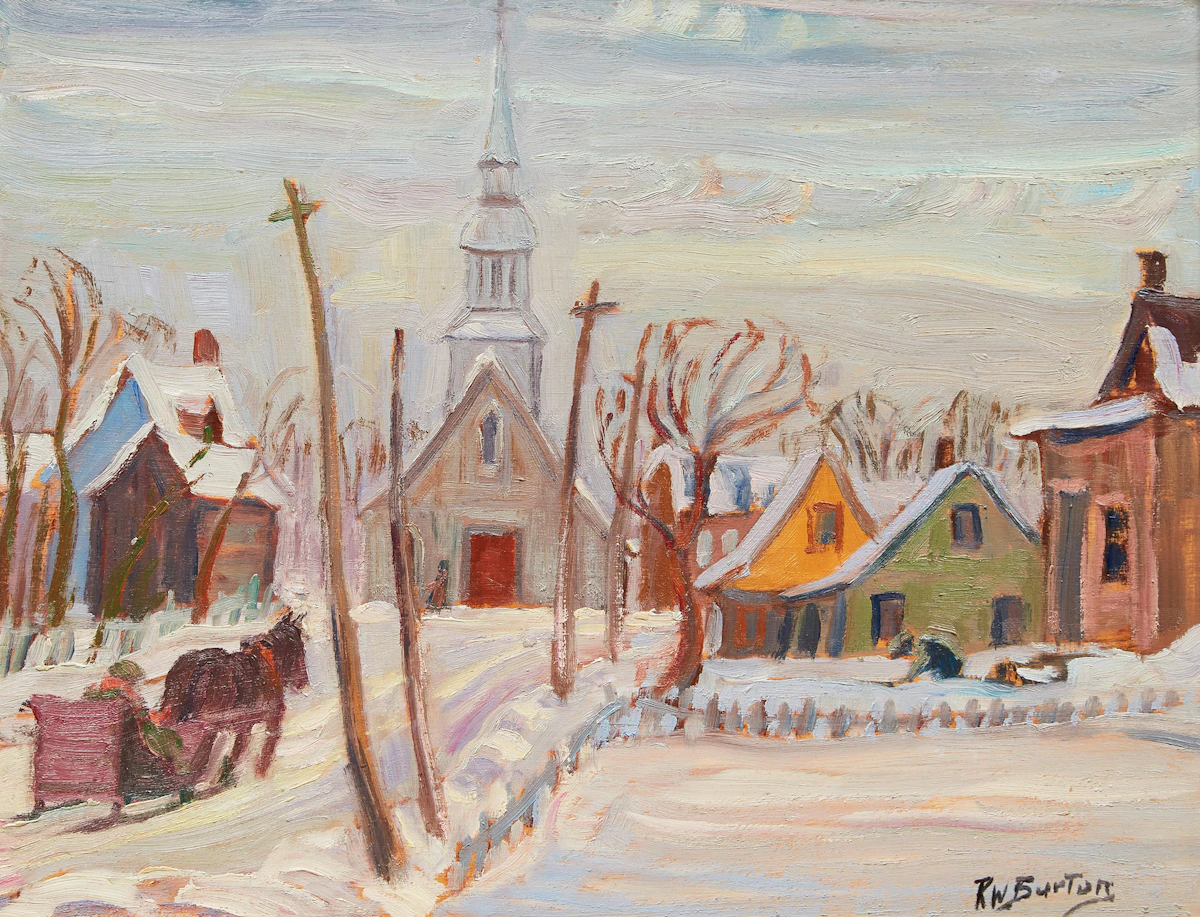 Ralph Wallace Burton, Village in Winter, oil on board