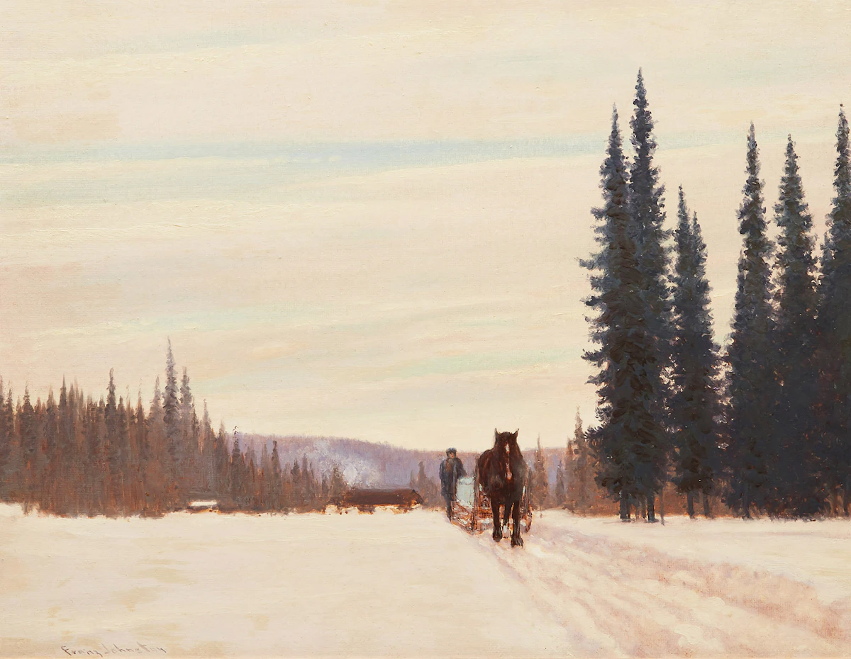 Frank Hans Johnston, Hauling Ice - Near Nipigon, oil on canvas board