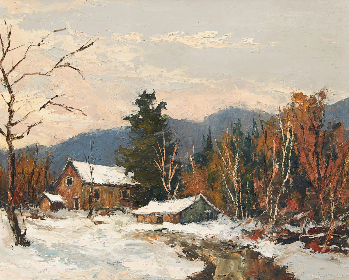 Wilf Frank Griffiths, Old House in Haliburton; The Red Tree, two oils on board