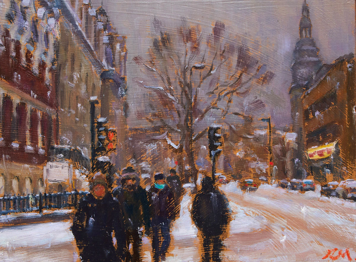 Richard Montpetit, Rue Mt-Royal, à quelques pas du métro, oil on masonite, 2012
