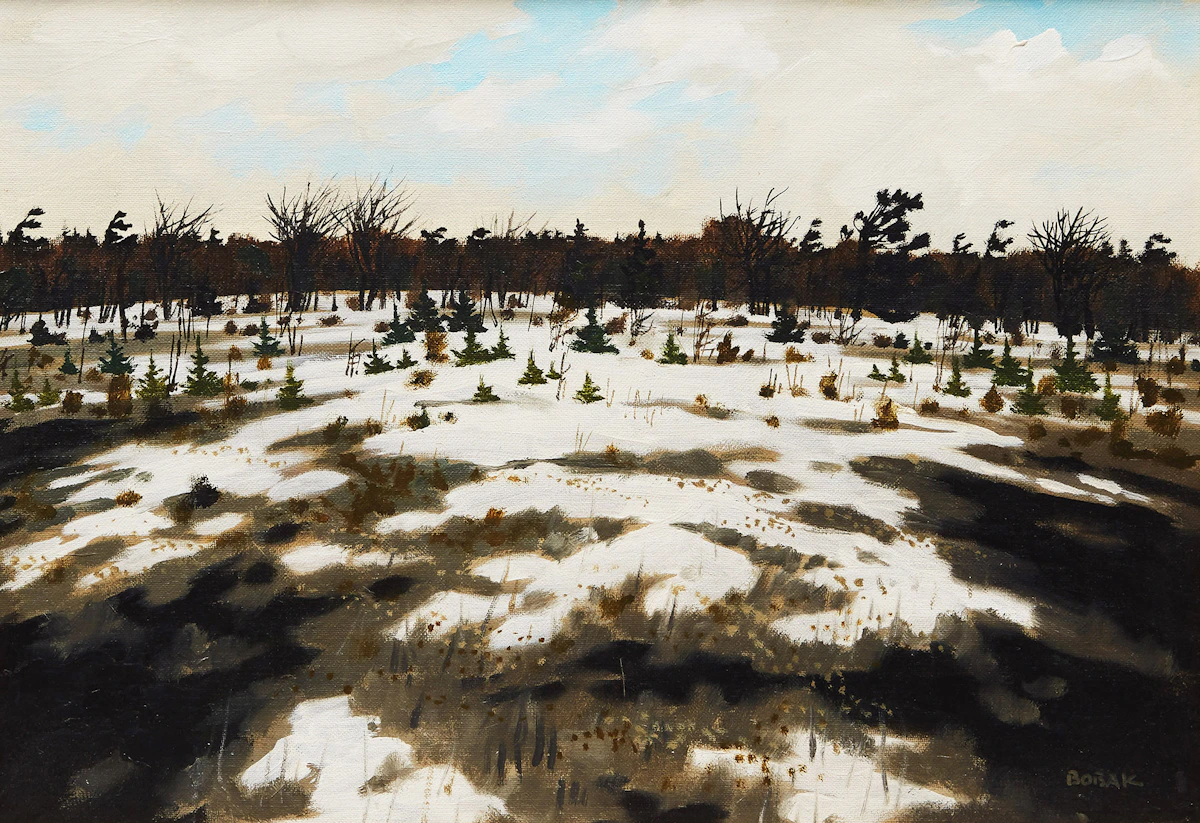 Bruno Joseph Bobak, Burnt Field, oil on canvas board